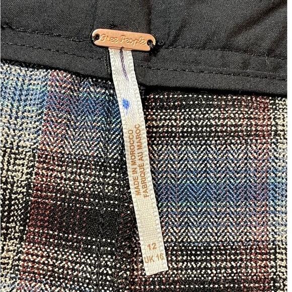 Free People Womens Sz 12 Black Blue High Waist Wide Leg Plaid Jules Pants NWT - Picture 9 of 11